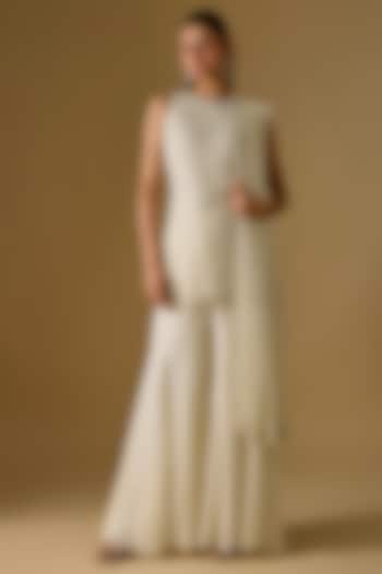 Ivory Georgette Wedding Sharara Set by Malasa at Pernia's Pop Up Shop