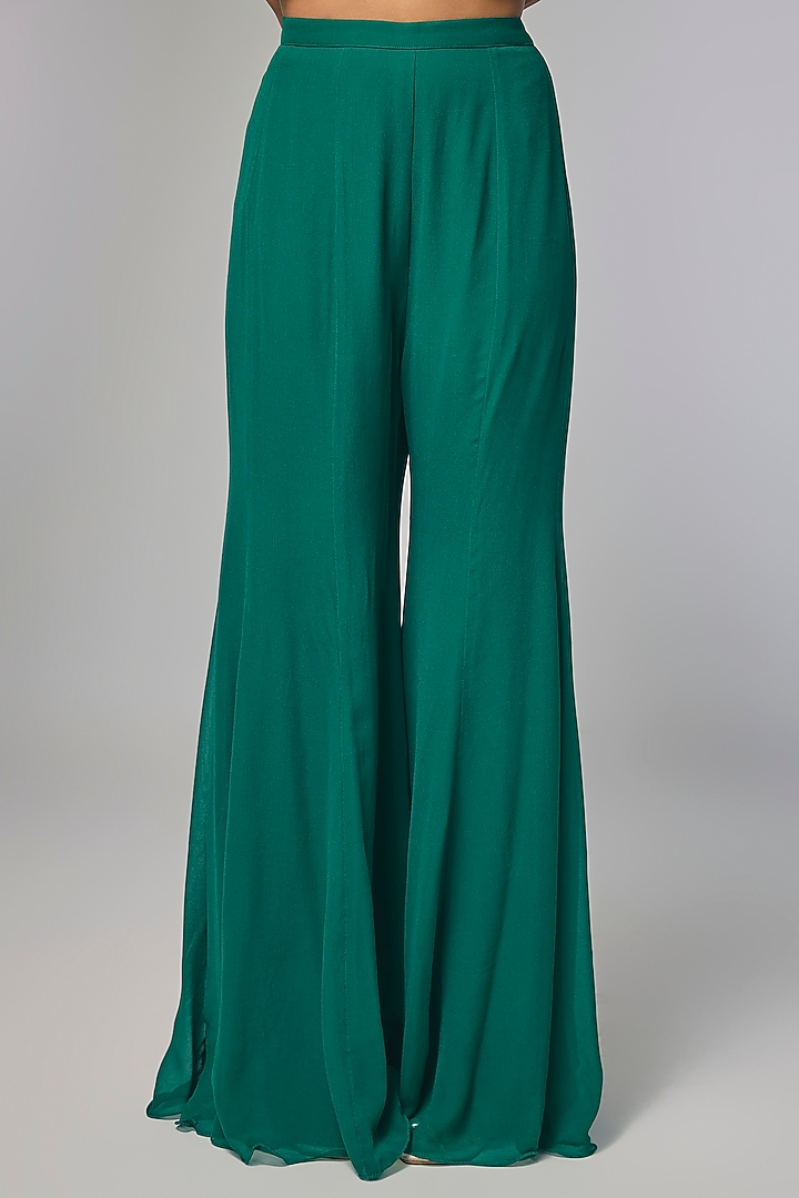 Emerald Green Georgette Cutdana Work Wedding Sharara Set by Malasa at Pernia's Pop Up Shop