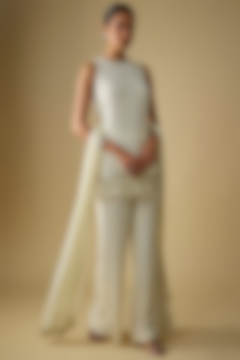 Ivory Georgette Cutdana Embroidered Kurta Set by Malasa at Pernia's Pop Up Shop