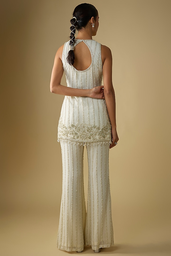 Ivory Georgette Cutdana Embroidered Kurta Set by Malasa at Pernia's Pop Up Shop