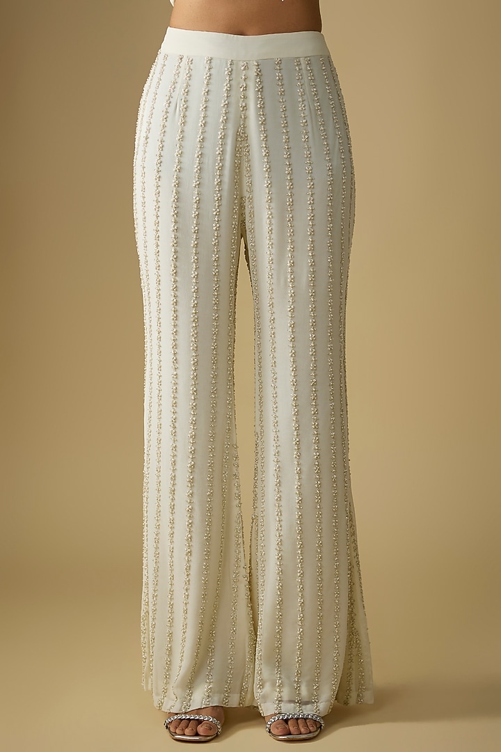 Ivory Georgette Cutdana Embroidered Kurta Set by Malasa at Pernia's Pop Up Shop