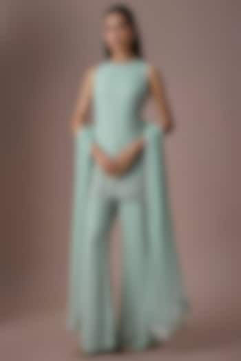 Ice Blue Georgette Cutdana & Pearl Work Kurta Set by Malasa at Pernia's Pop Up Shop