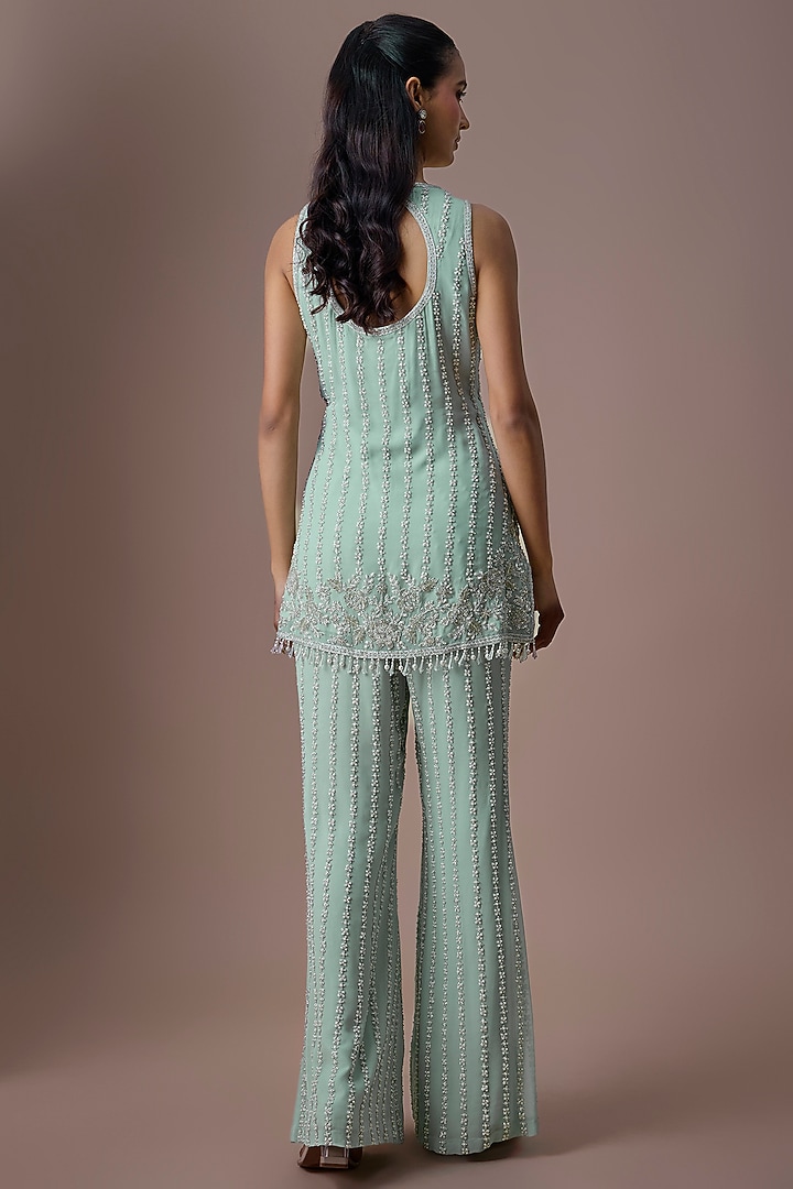 Ice Blue Georgette Cutdana & Pearl Work Kurta Set by Malasa at Pernia's Pop Up Shop