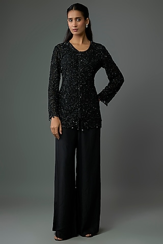 Black Silk Pant Set by Malasa