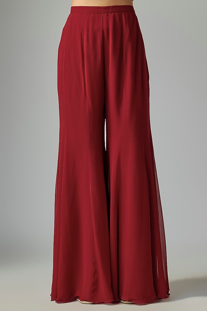 Red Georgette Wedding Sharara Set by Malasa at Pernia's Pop Up Shop