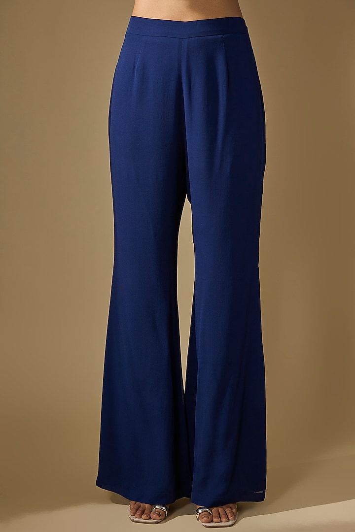 Blue Georgette Cutdana Work Jacket Set by Malasa at Pernia's Pop Up Shop