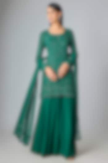 Green Georgette Wedding Sharara Set by Malasa at Pernia's Pop Up Shop