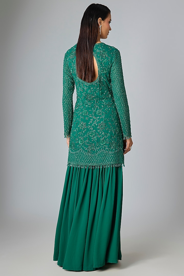 Green Georgette Bridal Sharara Set by Malasa at Pernia's Pop Up Shop