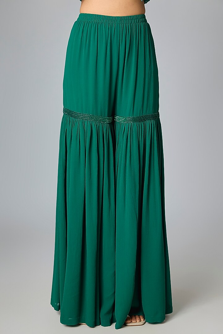 Green Georgette Bridal Sharara Set by Malasa at Pernia's Pop Up Shop