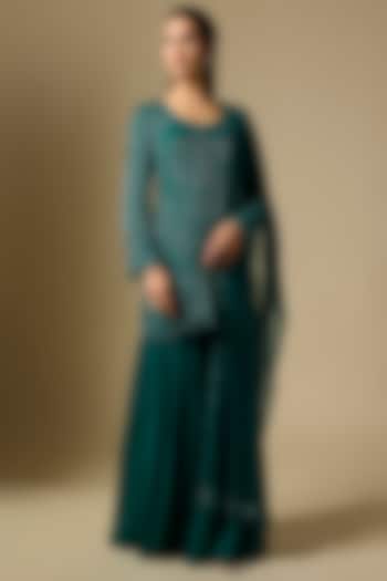 Emerald Green Georgette Bridal Sharara Set by Malasa at Pernia's Pop Up Shop