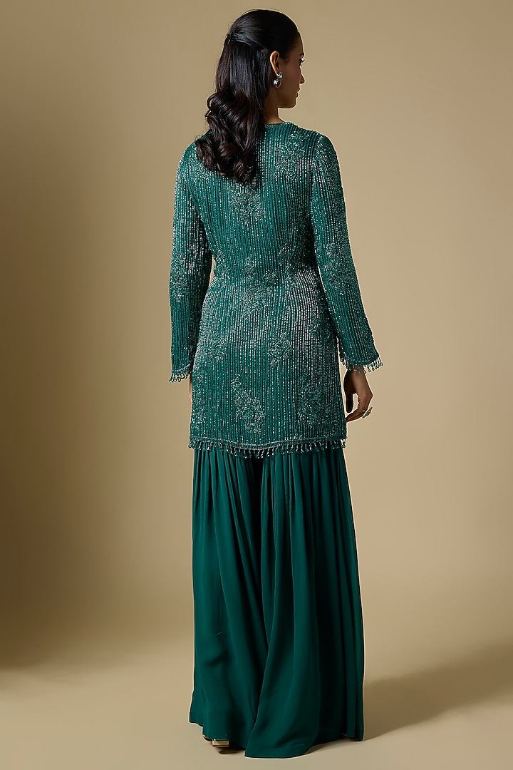 Emerald Green Georgette Bridal Sharara Set by Malasa at Pernia's Pop Up Shop