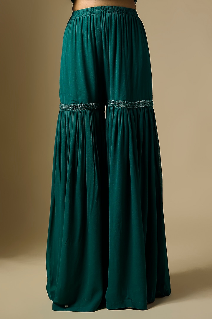Emerald Green Georgette Bridal Sharara Set by Malasa at Pernia's Pop Up Shop