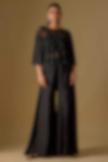 Black Satin Silk Wedding Sharara Set by Malasa at Pernia's Pop Up Shop