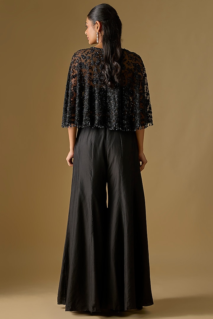 Black Satin Silk Wedding Sharara Set by Malasa at Pernia's Pop Up Shop