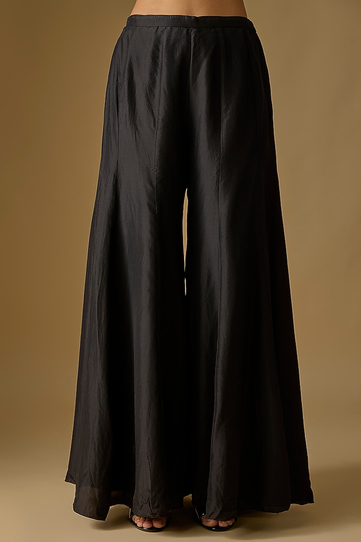 Black Satin Silk Wedding Sharara Set by Malasa at Pernia's Pop Up Shop