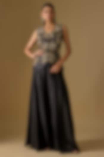 Black Organza Cutdana Work Jacket Set by Malasa at Pernia's Pop Up Shop