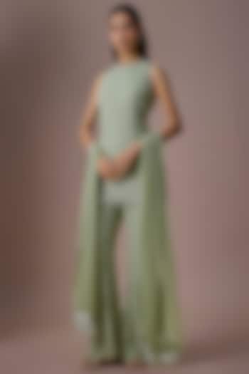 Sage Green Georgette Cutdana & Pearl Work Kurta Set by Malasa at Pernia's Pop Up Shop