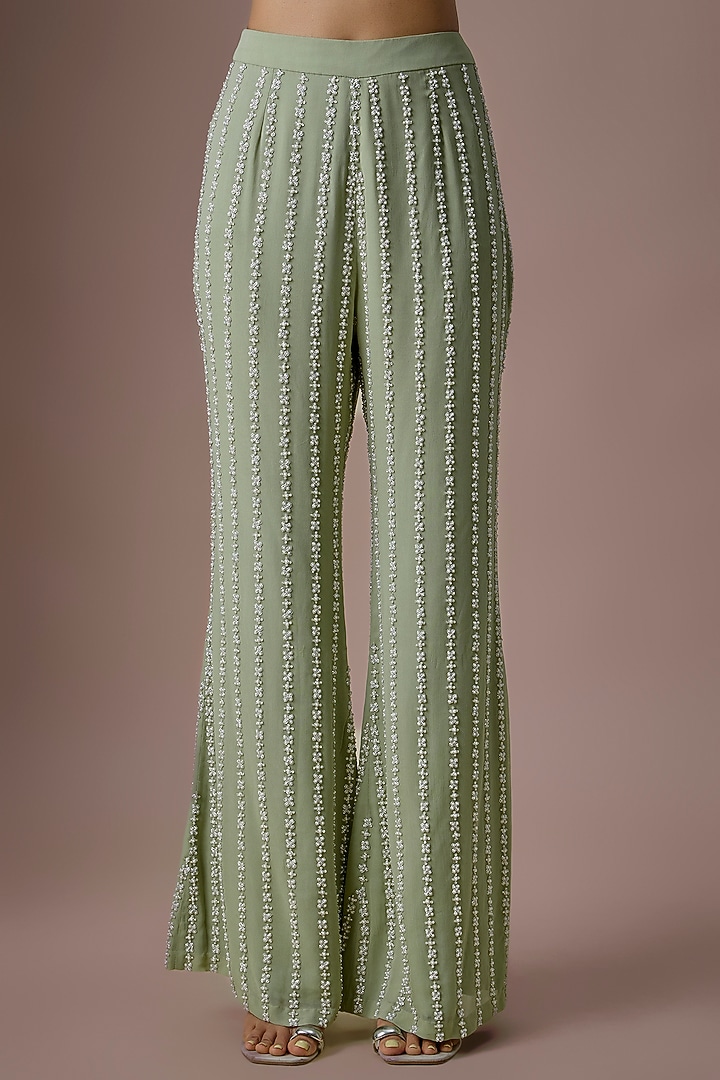 Sage Green Georgette Cutdana & Pearl Work Kurta Set by Malasa at Pernia's Pop Up Shop