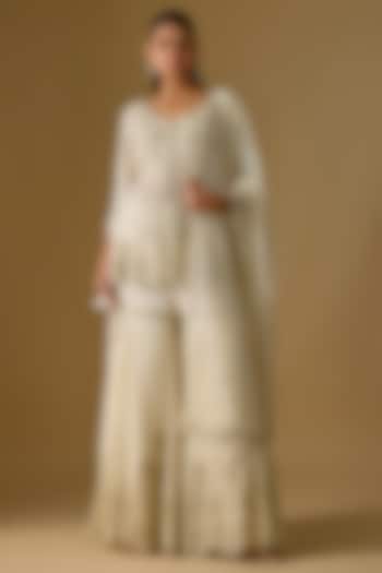 Ivory Georgette Cutdana Work Bridal Sharara Set by Malasa at Pernia's Pop Up Shop