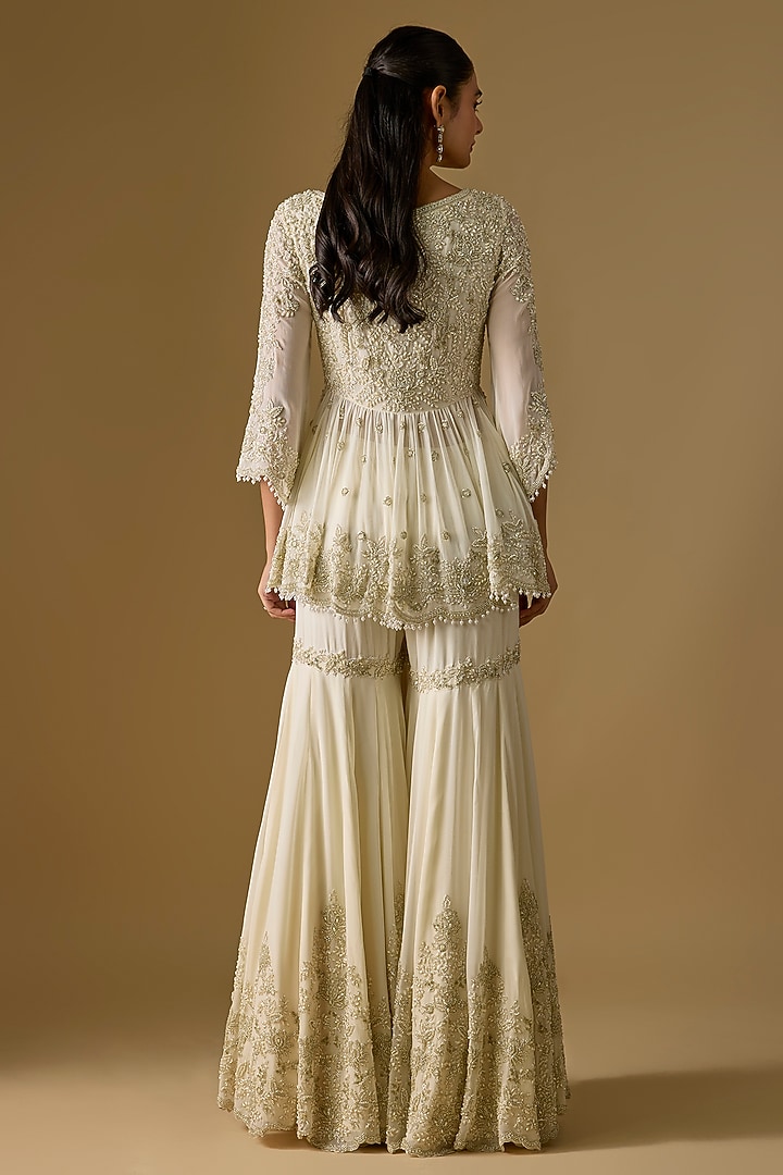 Ivory Georgette Cutdana Work Bridal Sharara Set by Malasa at Pernia's Pop Up Shop
