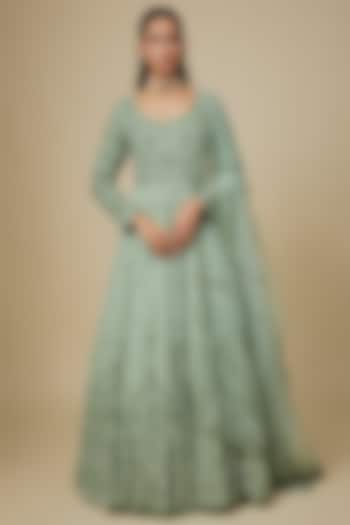 Sea Green Georgette Embellished Bridal Anarkali Set by Malasa at Pernia's Pop Up Shop
