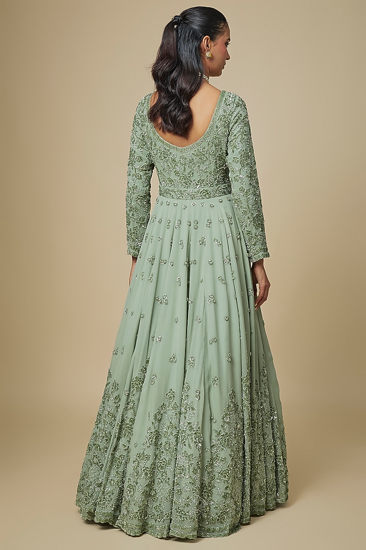 Sea Green Georgette Embellished Bridal Anarkali Set by Malasa at Pernia's Pop Up Shop