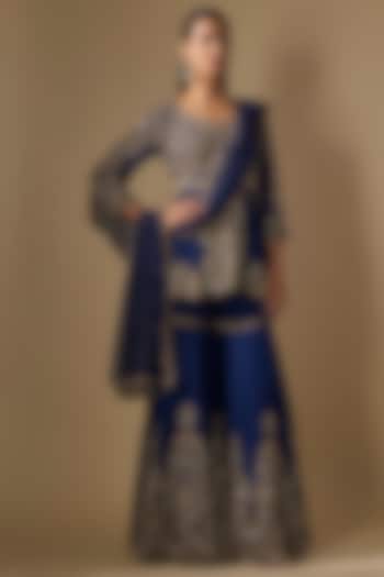 Blue Georgette Bridal Sharara Set by Malasa at Pernia's Pop Up Shop