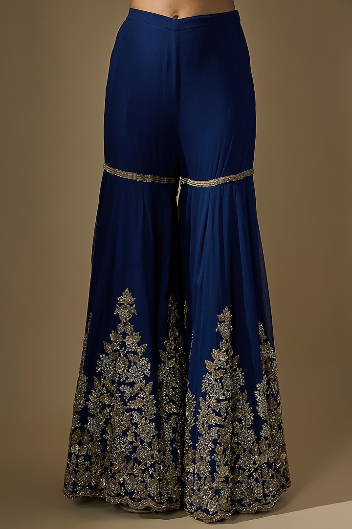 Blue Georgette Bridal Sharara Set by Malasa at Pernia's Pop Up Shop