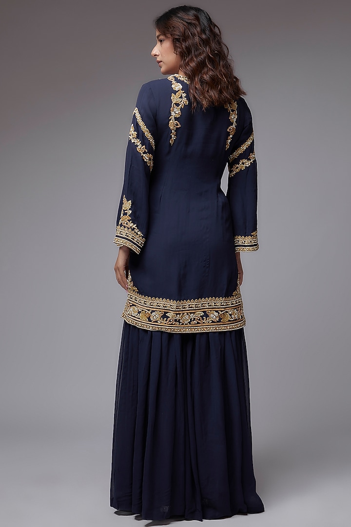 Blue Georgette Wedding Sharara Set by Malasa at Pernia's Pop Up Shop