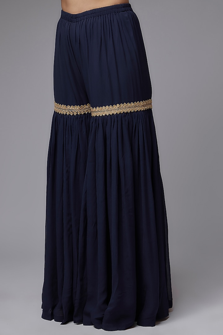 Blue Georgette Wedding Sharara Set by Malasa at Pernia's Pop Up Shop