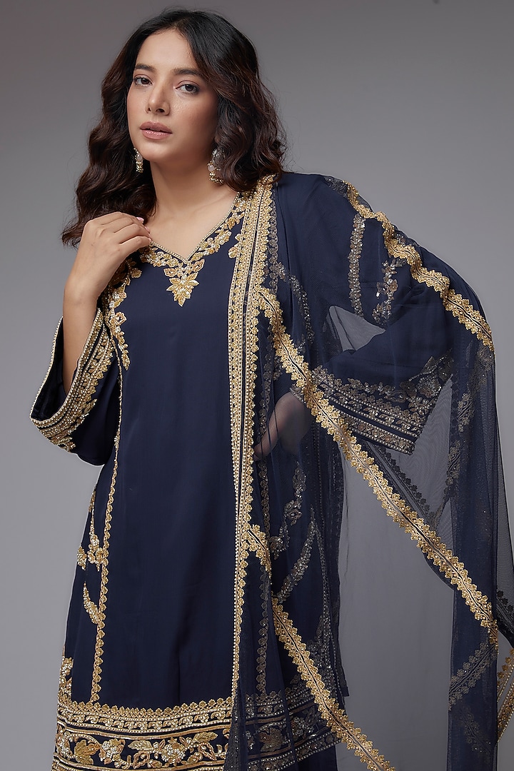 Blue Georgette Wedding Sharara Set by Malasa at Pernia's Pop Up Shop