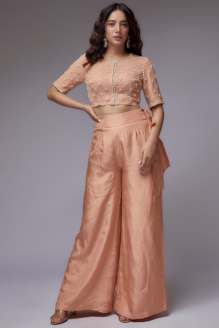 Pink Silk Satin Pant Set by Malasa at Pernia's Pop Up Shop