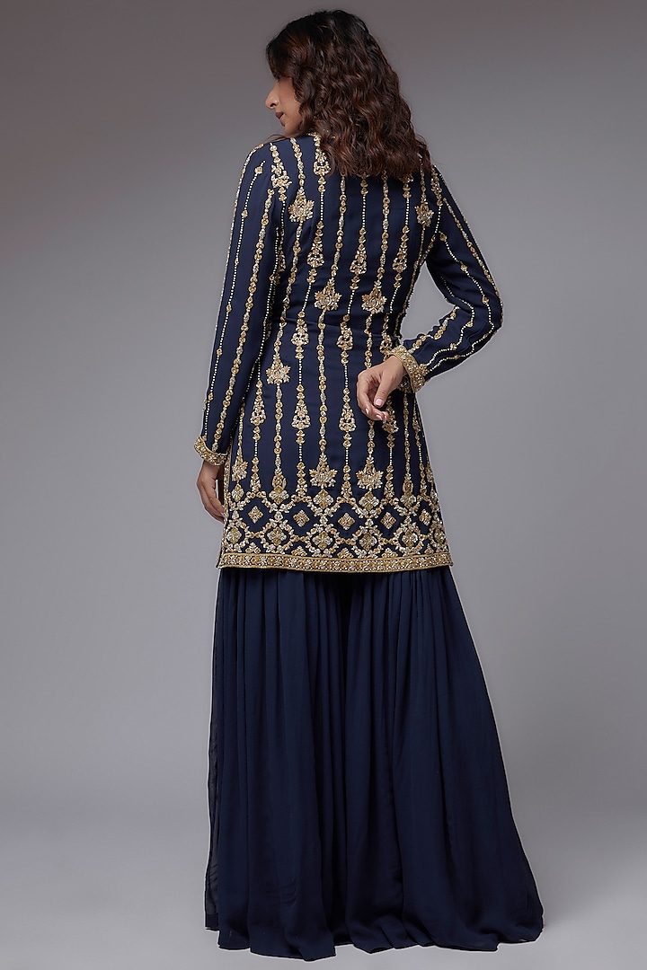 Blue Georgette Bridal Sharara Set by Malasa at Pernia's Pop Up Shop