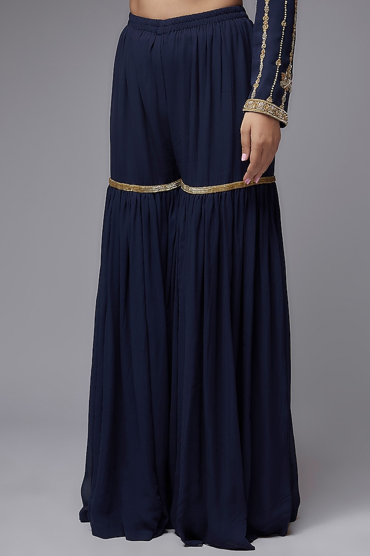 Blue Georgette Bridal Sharara Set by Malasa at Pernia's Pop Up Shop