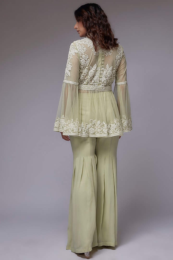 Seafoam Georgette Gharara Set by Malasa at Pernia's Pop Up Shop