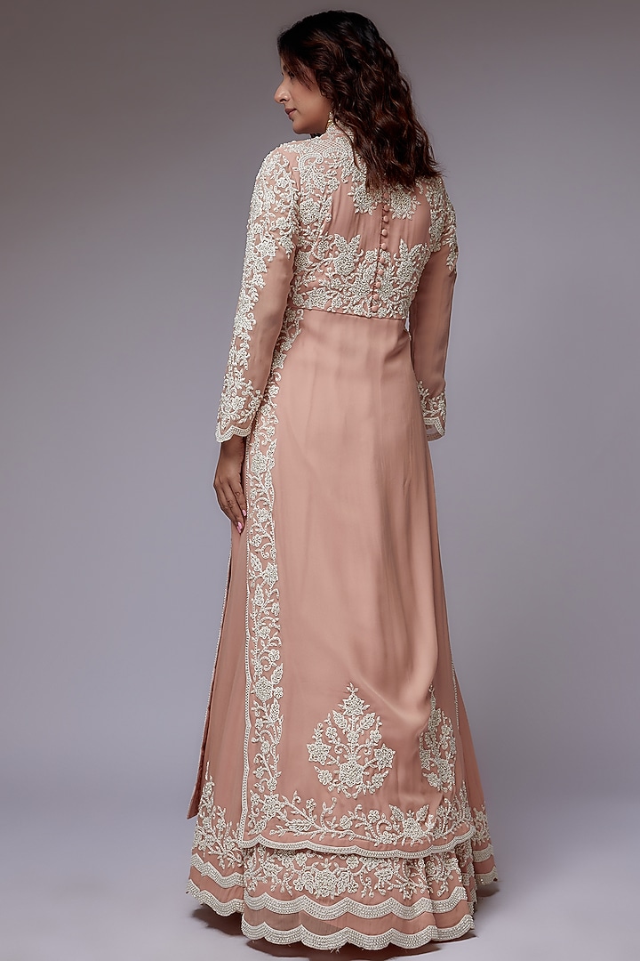 Pink Georgette Thread Embroidered Jacket Set by Malasa at Pernia's Pop Up Shop