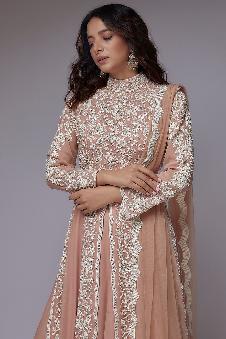 Pink Georgette Thread Embroidered Jacket Set by Malasa at Pernia's Pop Up Shop