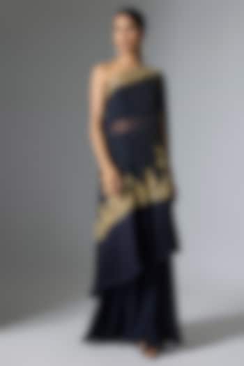 Blue Georgette Cutdana Work Cape Set by Malasa at Pernia's Pop Up Shop