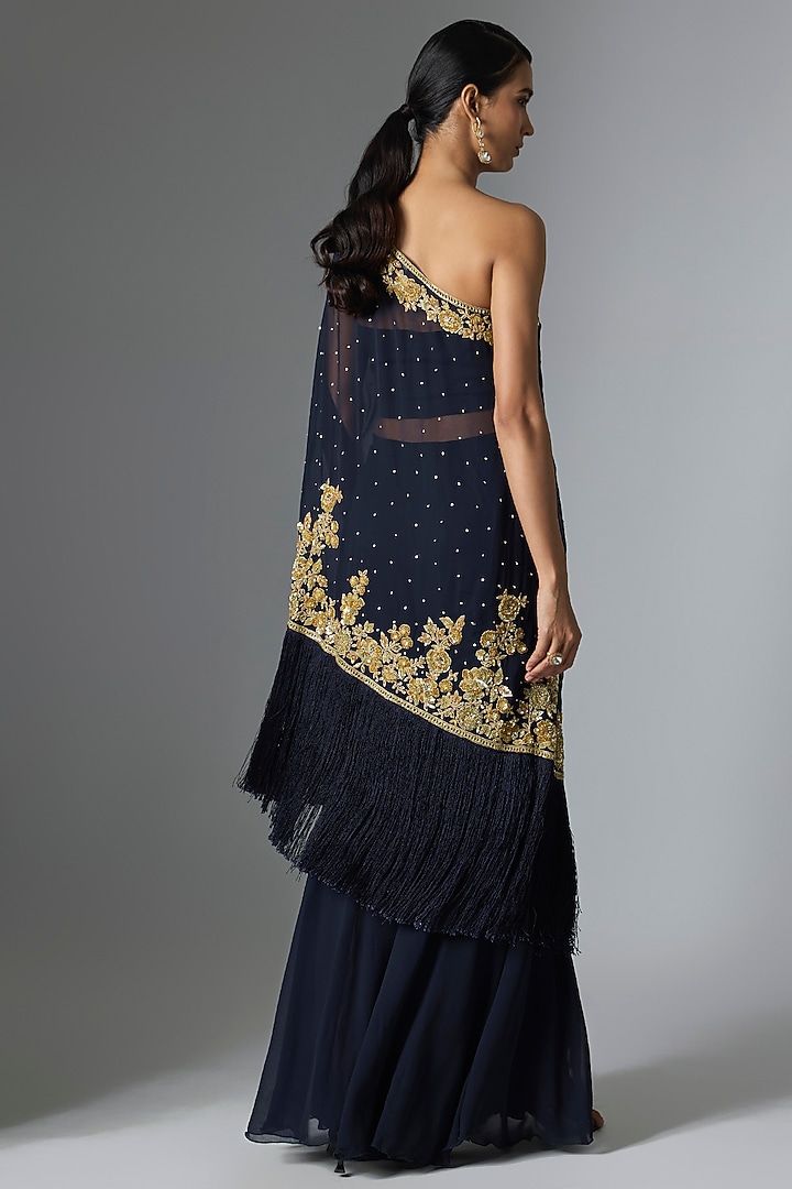 Blue Georgette Cutdana Work Cape Set by Malasa at Pernia's Pop Up Shop