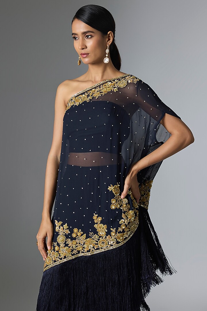 Blue Georgette Cutdana Work Cape Set by Malasa at Pernia's Pop Up Shop