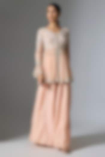 Pink Satin Silk Wedding Sharara Set by Malasa at Pernia's Pop Up Shop