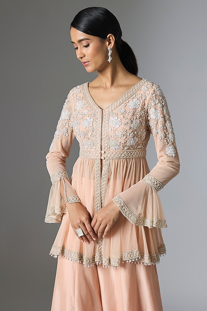 Pink Satin Silk Wedding Sharara Set by Malasa at Pernia's Pop Up Shop