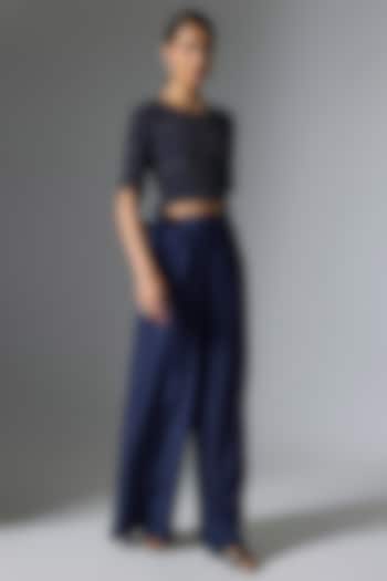 Blue Satin Silk Pant Set by Malasa at Pernia's Pop Up Shop