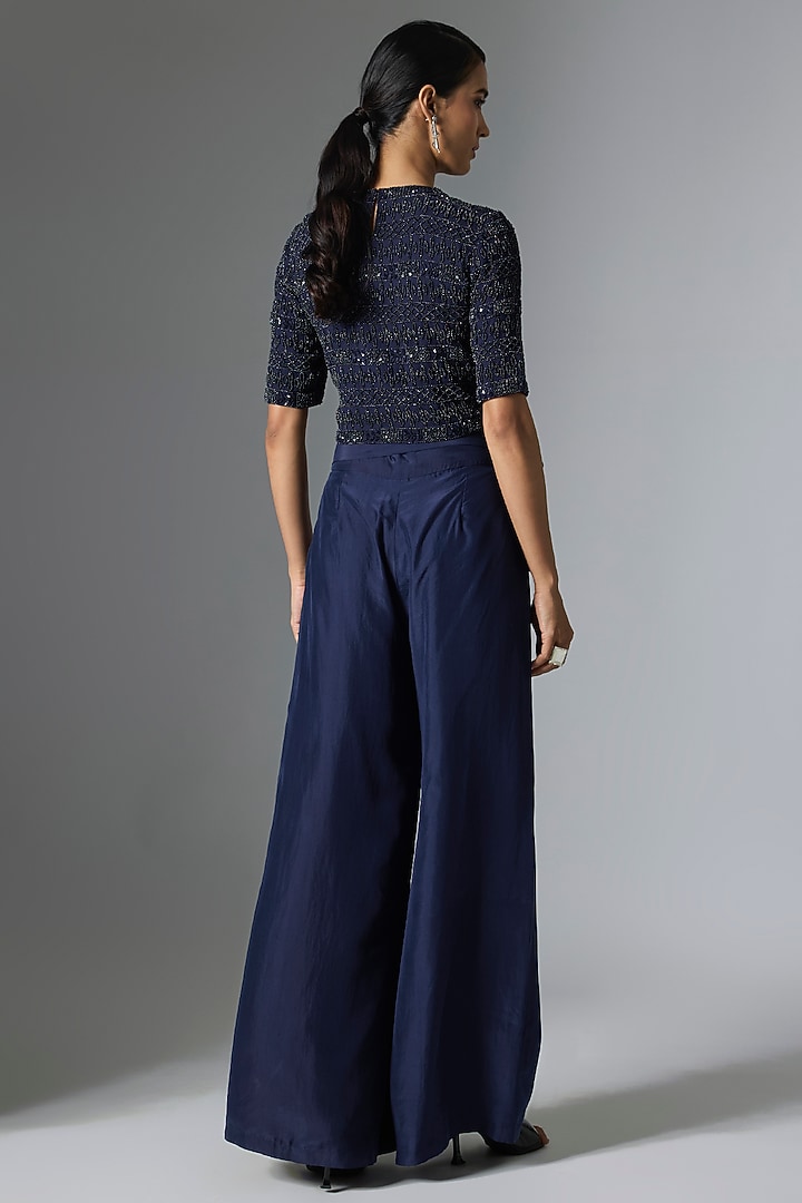 Blue Satin Silk Pant Set by Malasa at Pernia's Pop Up Shop