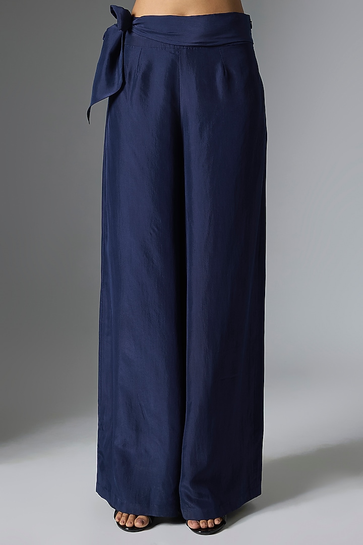 Blue Satin Silk Pant Set by Malasa at Pernia's Pop Up Shop