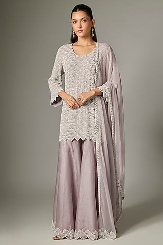 Lilac Organza Sharara Set by Malasa