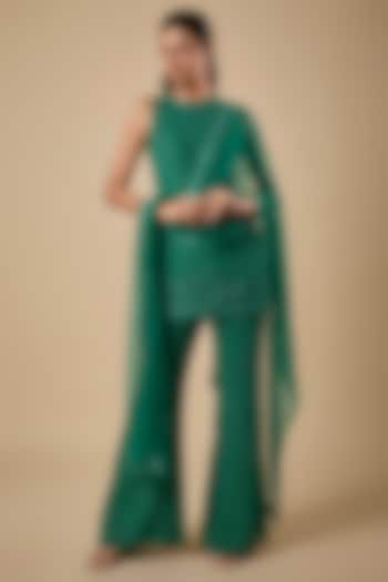 Emerald Green Georgette Cutdana Embroidered Kurta Set by Malasa at Pernia's Pop Up Shop