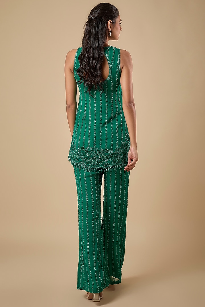 Emerald Green Georgette Cutdana Embroidered Kurta Set by Malasa at Pernia's Pop Up Shop