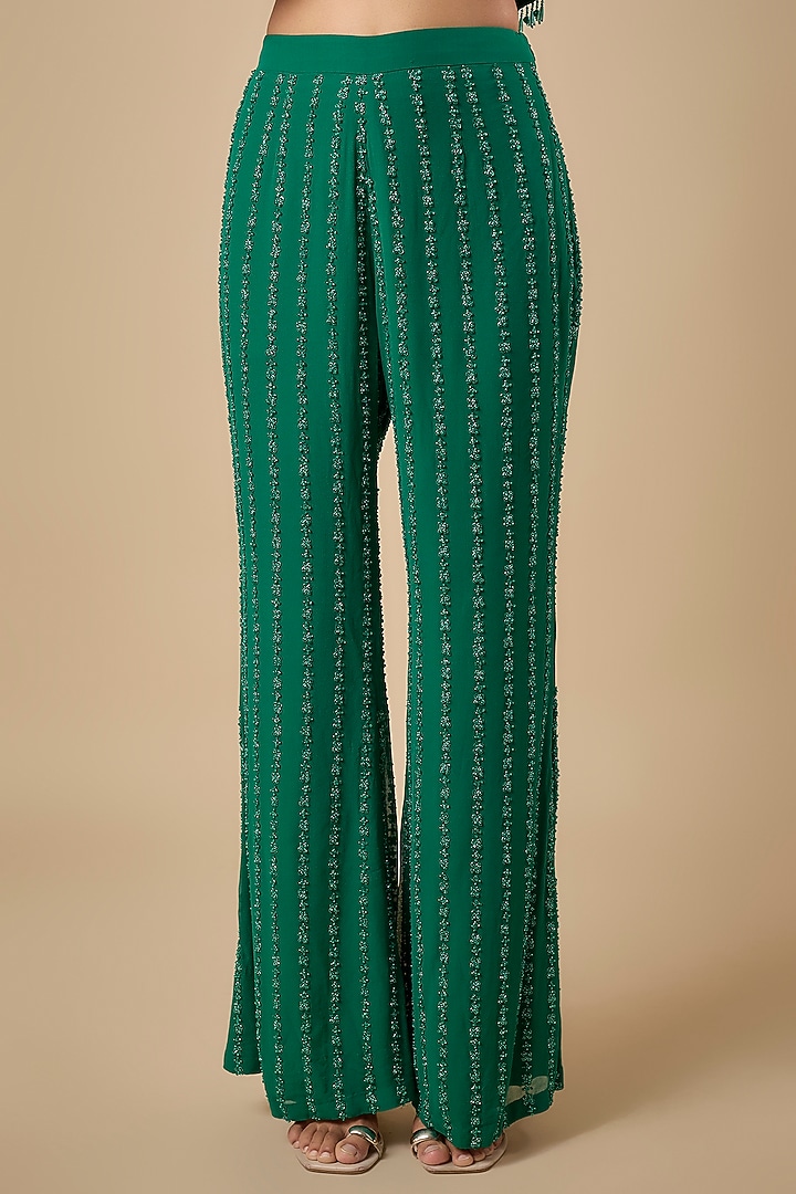 Emerald Green Georgette Cutdana Embroidered Kurta Set by Malasa at Pernia's Pop Up Shop