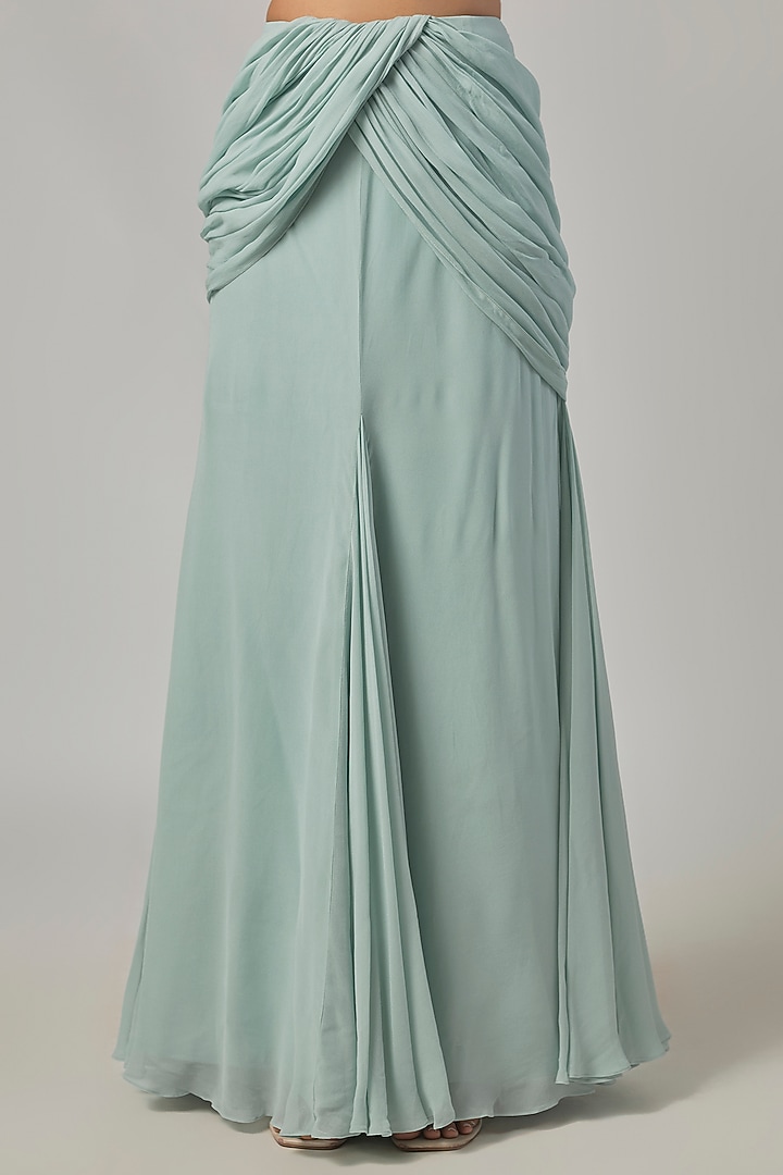 Ice Blue Georgette Embroidered Reception Saree Set by Malasa at Pernia's Pop Up Shop